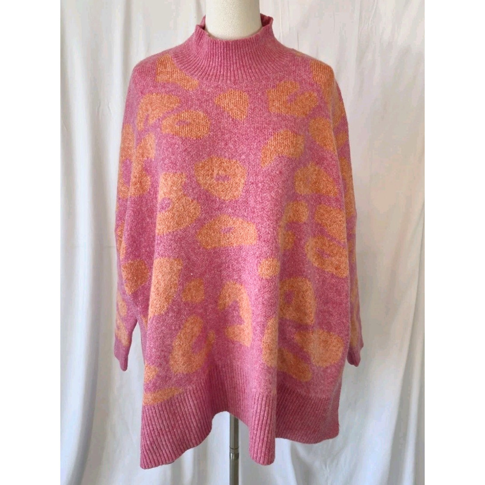 New J. Marie Womens Pink Orange Animal Print Knitted Relaxed Sweater Small